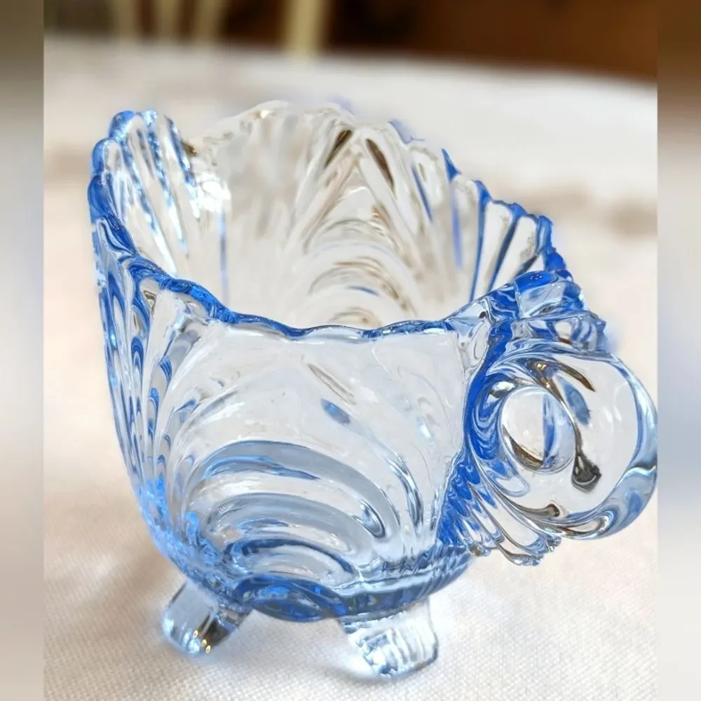 Cambridge Caprice Moonlight Blue Footed Creamer & Sugar Bowl Vtg MidcenturySwirl